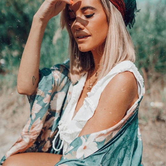 New Boho Floral Kimono Blue Maxi Duster Cardigan Jacket Beach Swim Cover Up - Picture 4 of 11